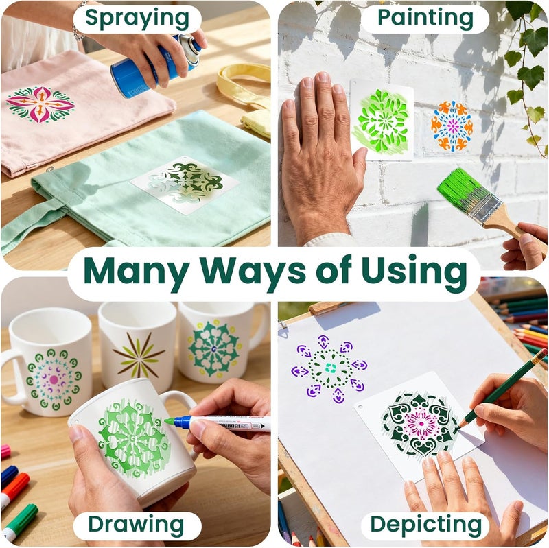 Amrules 65 Pcs Painting Stencils, Mandala Theme Drawing Templates Set for Crafts, Reusable DIY Art Stencil Sets for Wood, Walls, Cards, Fabrics, Rocks and Home Decoration, 4 x 4 Inch - Image 3